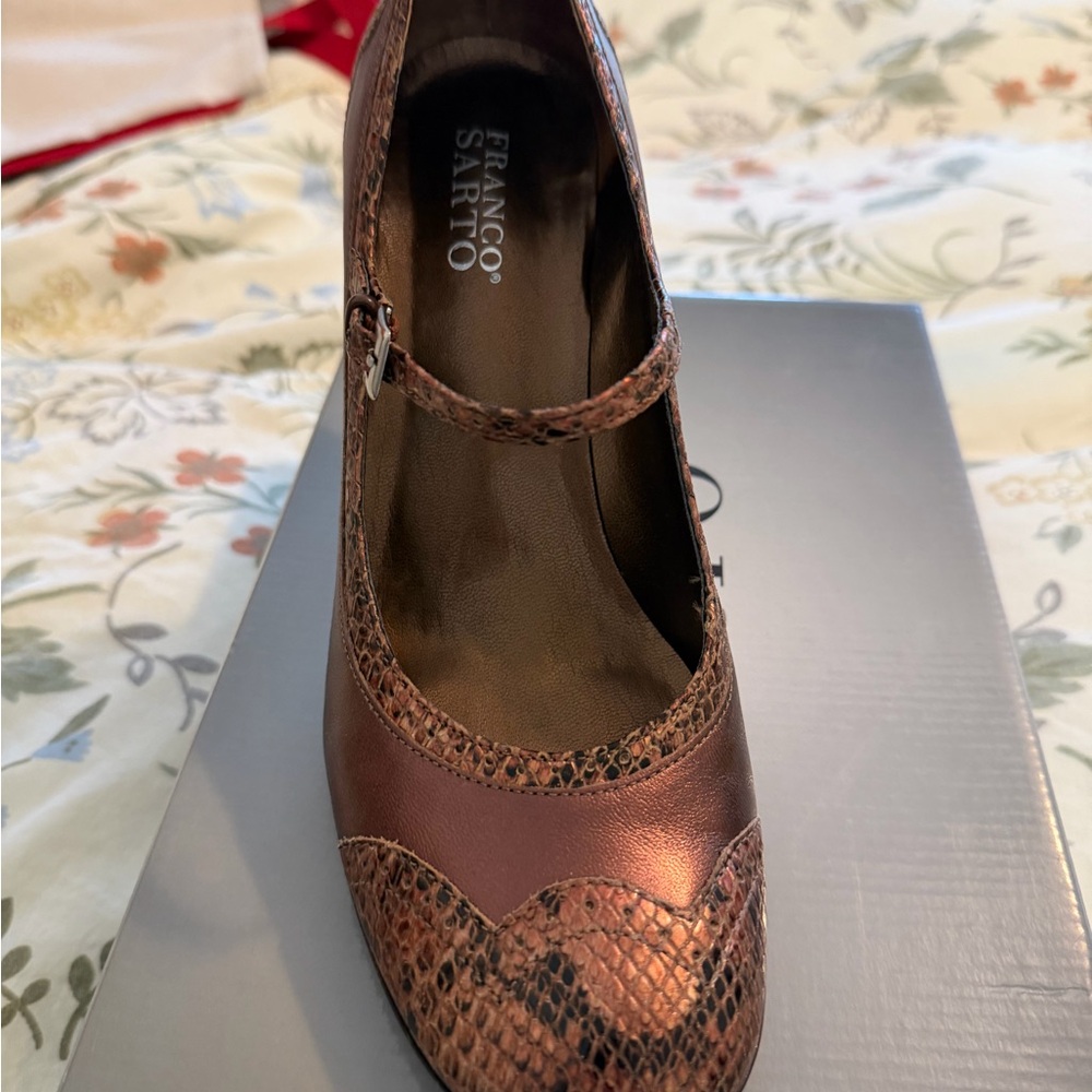 Franco Sarto Snakeskin Patterned Heels in Brown